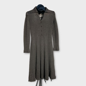 Vintage Black Knit Woven Lace Modest Midi Sweater Dress Size 12